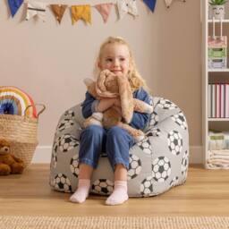 icon Kids Printed Football Childrens Childrens Bean Bag Armchair in Pale Grey - Size: Medium - thumbnail 2