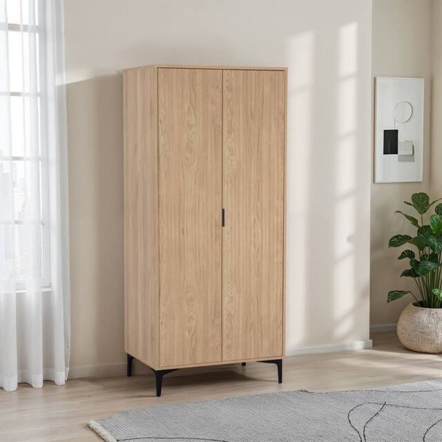 Seconique Miami 2 Door Wardrobe - Oak Effect / Black in Light Oak - image 1