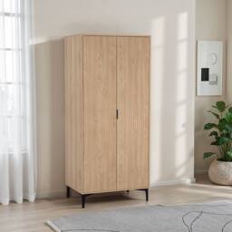 Seconique Miami 2 Door Wardrobe - Oak Effect / Black in Light Oak - thumbnail 1