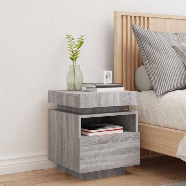 Berkfield Home Decorative Bedside Cabinet with LED Lights Grey Sonoma 40x39x48.5 cm - image 1