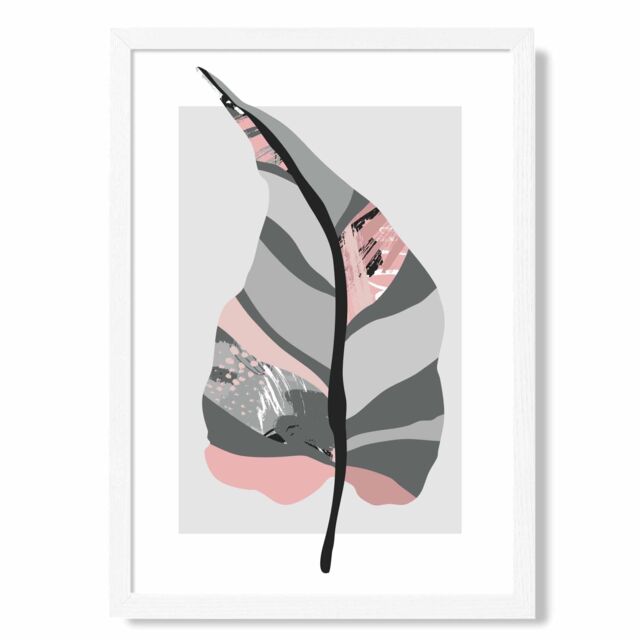 ARTZE Tropical Plant Grey & Pink Boho Botanical Framed Print SIZE: A3 with White Frame - Size: A4 - image 1