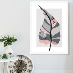 ARTZE Tropical Plant Grey & Pink Boho Botanical Framed Print SIZE: A3 with White Frame - Size: A4 - thumbnail 2