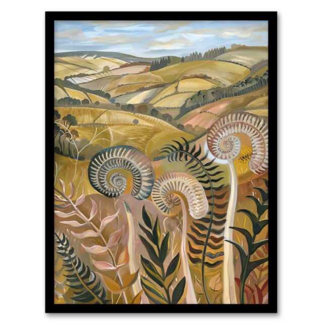 "Artery8 Cleveland Way Yorkshire Hiking Floral Ammonite Framed Art Print in Brown - Size: W12"" x H16""" - image 1