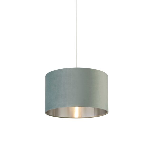 Lighting Collection Sage Green Velvet Drum Shade Silver Inner D40Cm Lamp Shade - image 1