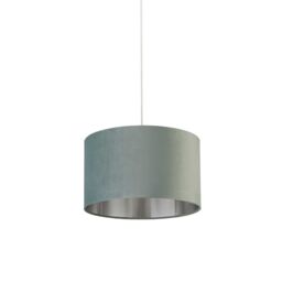 Lighting Collection Sage Green Velvet Drum Shade Silver Inner D40Cm Lamp Shade - thumbnail 3