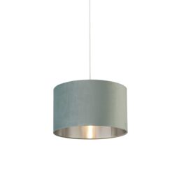 Lighting Collection Sage Green Velvet Drum Shade Silver Inner D40Cm Lamp Shade - thumbnail 2