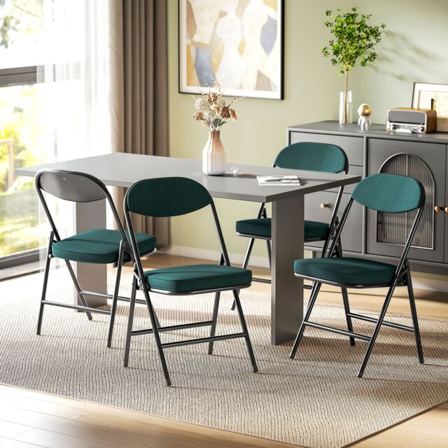 HOMCOM Folding Chairs Set of 4 with Cushioned Seat, Steel Frame in Teal - image 1
