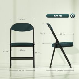 HOMCOM Folding Chairs Set of 4 with Cushioned Seat, Steel Frame in Teal - thumbnail 3