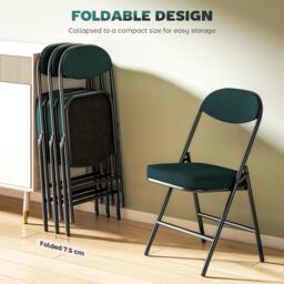 HOMCOM Folding Chairs Set of 4 with Cushioned Seat, Steel Frame in Teal - thumbnail 6