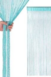 Neel Blue Glitter String Curtain Panel, Ivory, 200cm x 100cm in Turquoise - Size: 100 cm width x 200 cm drop - thumbnail 6