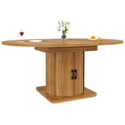 Merax Extendable Round To Oval Wooden Dining Table with Storage Drawer in Brown - thumbnail 9