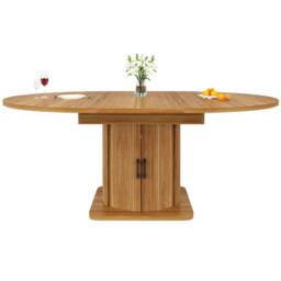 Merax Extendable Round To Oval Wooden Dining Table with Storage Drawer in Brown - thumbnail 7