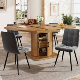 Merax Extendable Round To Oval Wooden Dining Table with Storage Drawer in Brown - thumbnail 3