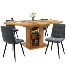 Merax Extendable Round To Oval Wooden Dining Table with Storage Drawer in Brown - thumbnail 2