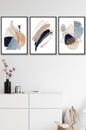 ARTZE Framed Abstract Blue Beige Watercolour Shapes Framed Wall Art - Medium in Black - Size: W45 cm x H62 cm x D20mm - thumbnail 1