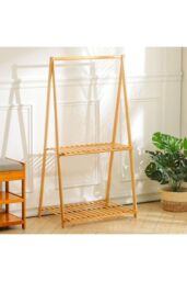 Living and Home 2-Tier Foldable Hanging Plant Stand Planter Shelves Flower Pot Organizer Rack in Natural - thumbnail 3