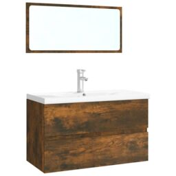 Berkfield Home Bathroom Furniture Set Smoked Oak Engineered Wood in Brown - thumbnail 2