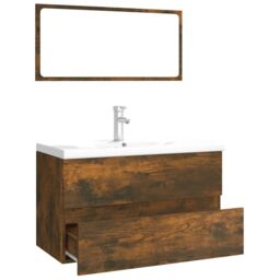 Berkfield Home Bathroom Furniture Set Smoked Oak Engineered Wood in Brown - thumbnail 4