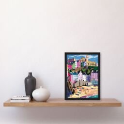 "Artery8 Tenby Harbour Beach Coastal Townscape Colourful Framed Art Print - Size: W12"" x H16""" - thumbnail 4