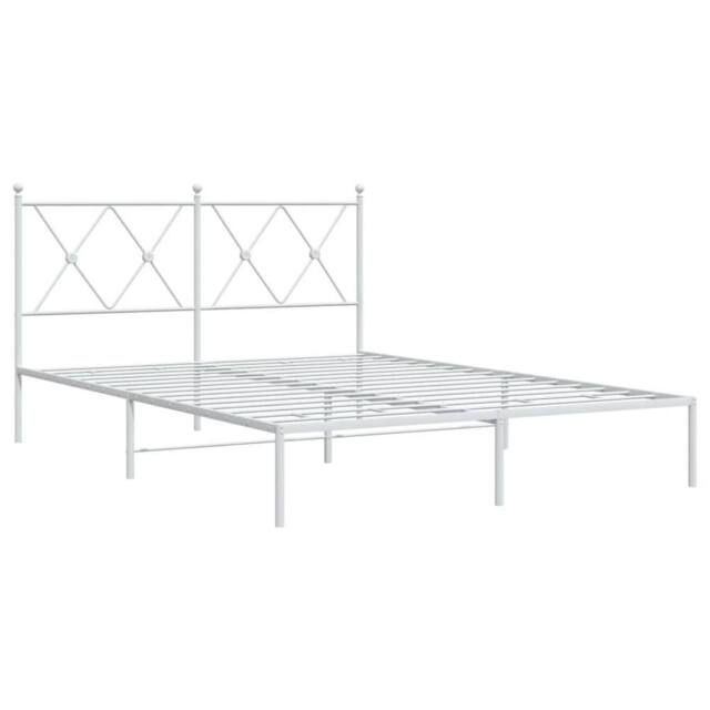 Berkfield Home Metal Bed Frame without Mattress with Headboard White 135x190cm - Size: 135x190 cm - image 1