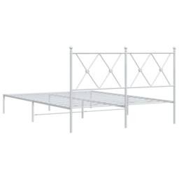 Berkfield Home Metal Bed Frame without Mattress with Headboard White 135x190cm - Size: 135x190 cm - thumbnail 6