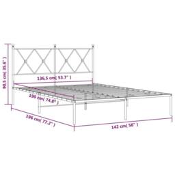Berkfield Home Metal Bed Frame without Mattress with Headboard White 135x190cm - Size: 135x190 cm - thumbnail 8