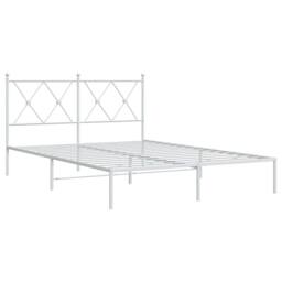 Berkfield Home Metal Bed Frame without Mattress with Headboard White 135x190cm - Size: 135x190 cm - thumbnail 1