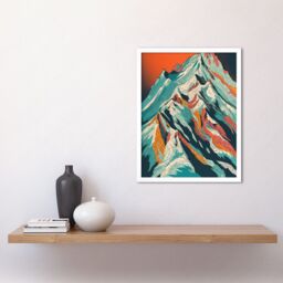 "Artery8 Wall Art Print Mont Blanc Mountain Peak Linocut Art Framed in White - Size: W12"" x H16""" - thumbnail 2