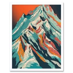"Artery8 Wall Art Print Mont Blanc Mountain Peak Linocut Art Framed in White - Size: W12"" x H16""" - thumbnail 1