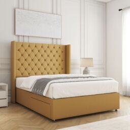 "BSSPOKE Winchester Plush Divan Bed 54"" Headboard 2Drawers Footend & Mattress in Mustard - Size: Double" - thumbnail 3