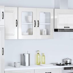 Berkfield Home Kitchen Wall Cabinet with Glass Door Kalmar High Gloss White Engineered Wood - thumbnail 4