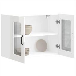 Berkfield Home Kitchen Wall Cabinet with Glass Door Kalmar High Gloss White Engineered Wood - thumbnail 5