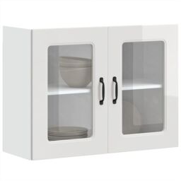 Berkfield Home Kitchen Wall Cabinet with Glass Door Kalmar High Gloss White Engineered Wood - thumbnail 1