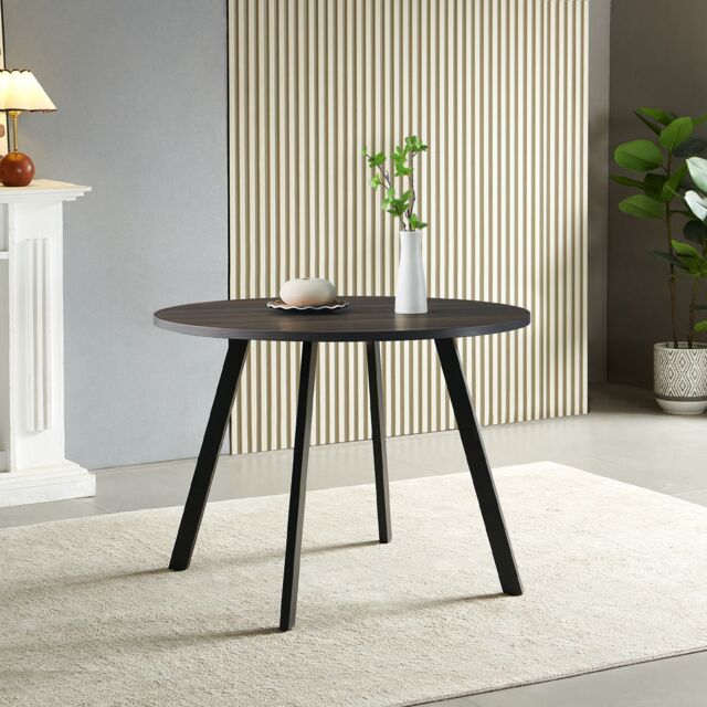 SONARA 100cm Round Dining Table with Dark Walnut Top & Flat Tube Metal Legs - image 1