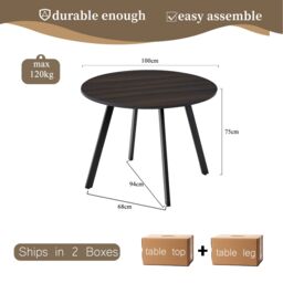 SONARA 100cm Round Dining Table with Dark Walnut Top & Flat Tube Metal Legs - thumbnail 3