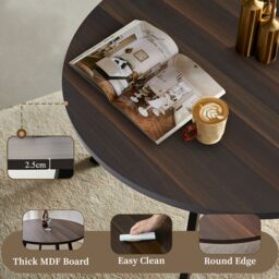SONARA 100cm Round Dining Table with Dark Walnut Top & Flat Tube Metal Legs - thumbnail 4