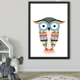 ARTZE Totem Owl Tribal Animal Framed Print SIZE: A4 with Black Frame in Grey - thumbnail 2
