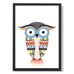 ARTZE Totem Owl Tribal Animal Framed Print SIZE: A4 with Black Frame in Grey - thumbnail 1