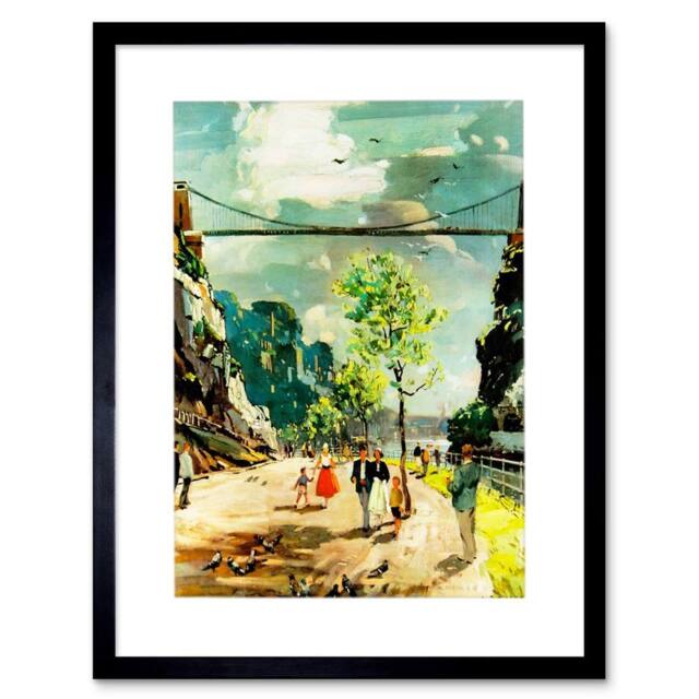 "Artery8 Painting Clifton Bridge Bristol UK Brunel 12x16"" Framed Wall Art Print in Blue - Size: W12"" x H16""" - image 1