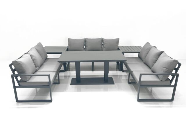 Fimous 9 Seater Garden Sofa Set Aluminium Furniture Rising Dining Tabe Set with 2 Side Tables Dark Grey - image 1