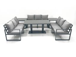 Fimous 9 Seater Garden Sofa Set Aluminium Furniture Rising Dining Tabe Set with 2 Side Tables Dark Grey - thumbnail 2