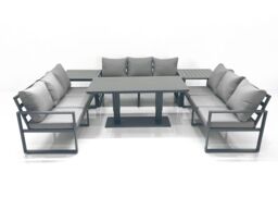 Fimous 9 Seater Garden Sofa Set Aluminium Furniture Rising Dining Tabe Set with 2 Side Tables Dark Grey - thumbnail 1