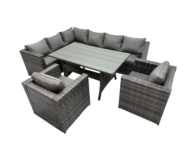 Fimous Outdoor PE Rattan Sofa Set with with 2 Chairs in Dark Grey - image 1