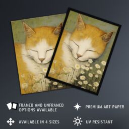 Artery8 Sleeping w/ The Daisies Artwork By Gillian Keenan Cat Sleeping In Wildflower Meadow Pastel Colour Oil Painting Extra Large XL Unframed Wall - thumbnail 2