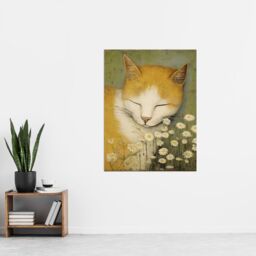 Artery8 Sleeping w/ The Daisies Artwork By Gillian Keenan Cat Sleeping In Wildflower Meadow Pastel Colour Oil Painting Extra Large XL Unframed Wall - thumbnail 4
