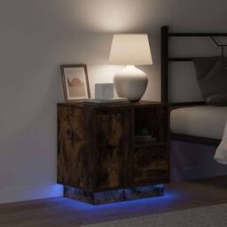 Berkfield Home Bedside Cabinet with LED Lights Smoked Oak 50x34, 5x50 cm in Brown - thumbnail 4