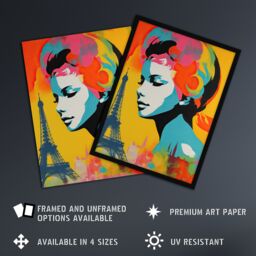 "Artery8 Wall Art Print I Left My Heart In Paris Vibrant Painting Retro Woman Portrait With Eiffel Tower Cityscape Poster - Size: W18"" x H24""" - thumbnail 2