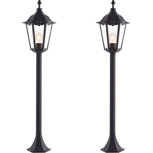 Loops 2 PACK Outdoor Lamp Post Lantern Bollard Light Matt Black & Glass 1m Tall LED - image 1