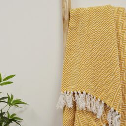 Allure Bath Fashions Chevron Herringbone Sofa Throw Blanket - 100% Cotton in Mustard - Size: 150 cm x 200 cm - thumbnail 3