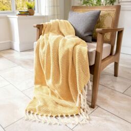 Allure Bath Fashions Chevron Herringbone Sofa Throw Blanket - 100% Cotton in Mustard - Size: 150 cm x 200 cm - thumbnail 1
